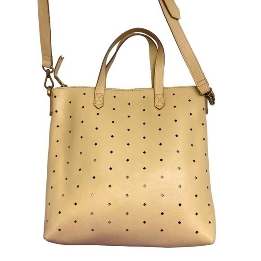 Madewell perforated leather transporter tote crossbody bag creamy tan